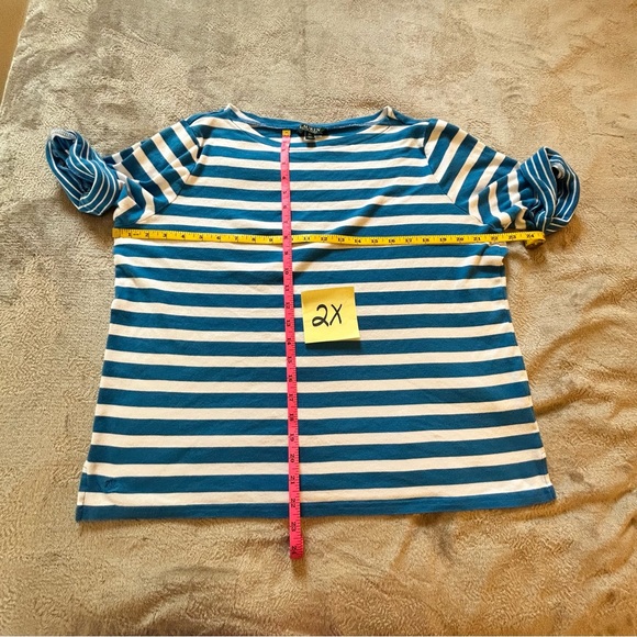 Lauren Ralph Lauren turquoise blue and white striped roll short sleeve Size 2X - Picture 8 of 8